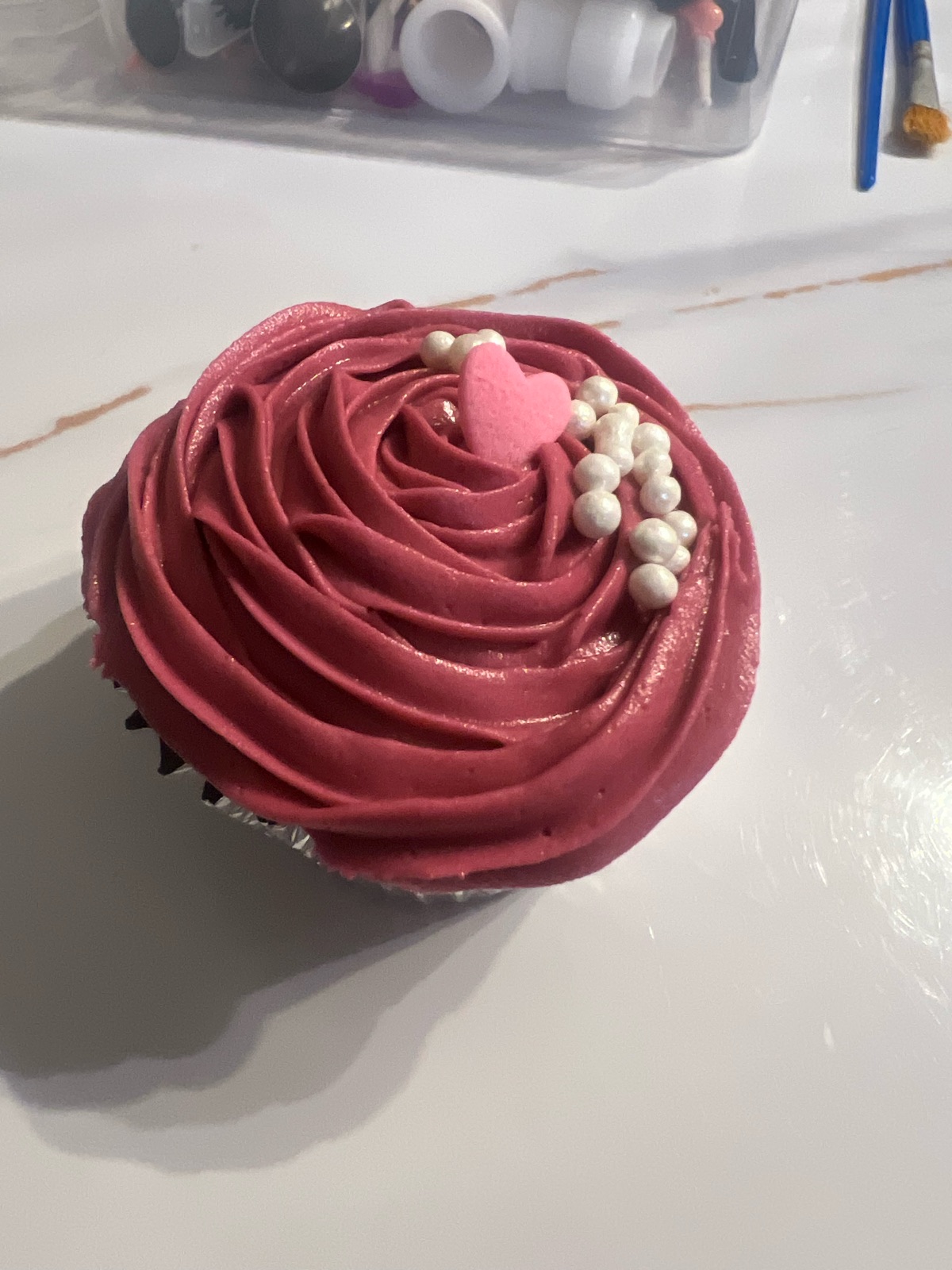 Raspberry rose cupcake with pearls